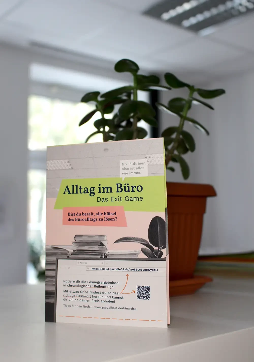 Cover des Rätsels. Der Titel lautet: Alltag im Büro. Das Exit Game.