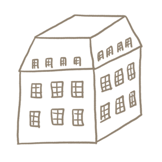 Strichzeichnung eines einfachen Hauses.